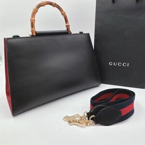 Gucci Black Leather Handbag with Bamboo Handle